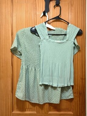 Bundle - Size S, Urban Romantics Mint Smocked Bodice Top & Ultra Flirt Mint Top